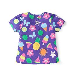 Babyhug Cotton Knit Half Sleeves Shorts Nightsuit With Tropical Print & Bow Applique -Purple