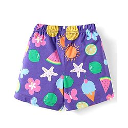 Babyhug Cotton Knit Half Sleeves Shorts Nightsuit With Tropical Print & Bow Applique -Purple