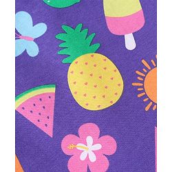 Babyhug Cotton Knit Half Sleeves Shorts Nightsuit With Tropical Print & Bow Applique -Purple