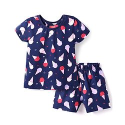 Babyhug Cotton Knit Half Sleeves Shorts Nightsuit With Ice Cream Print - Navy Blue
