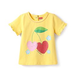 Babyhug Cotton Knit Half Sleeves Shorts Night Suit With Heart Print - Yellow