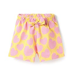 Babyhug Cotton Knit Half Sleeves Shorts Night Suit With Heart Print - Yellow