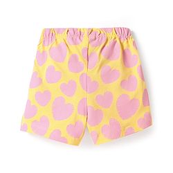 Babyhug Cotton Knit Half Sleeves Shorts Night Suit With Heart Print - Yellow