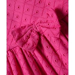 Babyhug Rayon Woven Knit Frill Sleeves Schifilli Frock with Bow Applique - Dark Pink