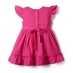 Babyhug Rayon Woven Knit Frill Sleeves Schifilli Frock with Bow Applique - Dark Pink