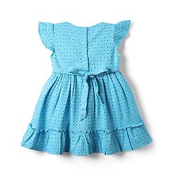 Babyhug Rayon Woven Frill Sleeves Schifilli Frock with Bow Applique - Light Blue