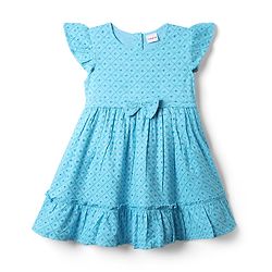Babyhug Rayon Woven Frill Sleeves Schifilli Frock with Bow Applique - Light Blue