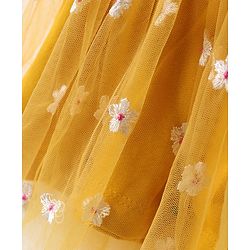 Babyhug Single Jersey Knit Sleeveless Frock With Floral Embroidery & Headband - Mustard