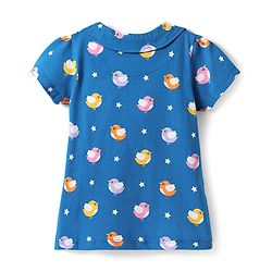 Babyhug Cotton Knit Half Sleeves Peter Pan Collar Co-ord Night Suit - Blue