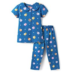 Babyhug Cotton Knit Half Sleeves Peter Pan Collar Co-ord Night Suit - Blue