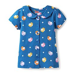 Babyhug Cotton Knit Half Sleeves Peter Pan Collar Co-ord Night Suit - Blue