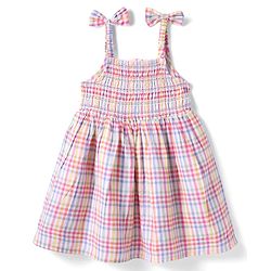 Babyhug Seersucker Woven Sleeveless Checks Frock With Headband - Multicolor