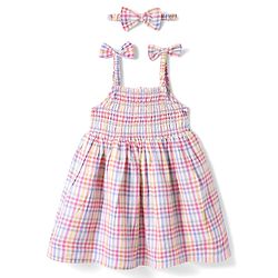 Babyhug Seersucker Woven Sleeveless Checks Frock With Headband - Multicolor