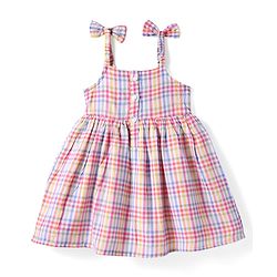 Babyhug Seersucker Woven Sleeveless Checks Frock With Headband - Multicolor