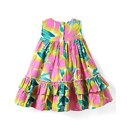 Babyhug Rayon Woven Sleeveless Floral Printed Frock With Lace Detailing & Headband - Multicolor