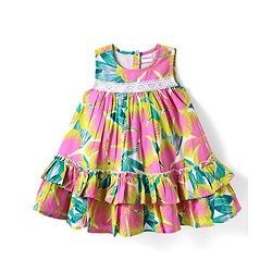 Babyhug Rayon Woven Sleeveless Floral Printed Frock With Lace Detailing & Headband - Multicolor