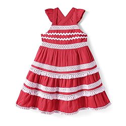 Babyhug Rayon Woven Sleeveless Dress With Lace Detailing - Red