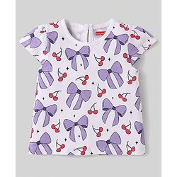 Babyhug Cotton Knit Cap Sleeves T-Shirts with Hearts Cherry & Bow Print Pack of 3 - Pink & White