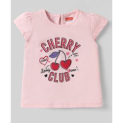 Babyhug Cotton Knit Cap Sleeves T-Shirts with Hearts Cherry & Bow Print Pack of 3 - Pink & White