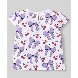 Babyhug Cotton Knit Cap Sleeves T-Shirts with Hearts Cherry & Bow Print Pack of 3 - Pink & White