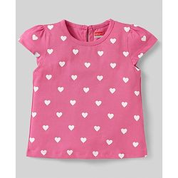 Babyhug Cotton Knit Cap Sleeves T-Shirts with Hearts Cherry & Bow Print Pack of 3 - Pink & White