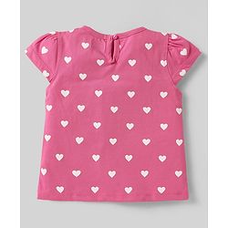 Babyhug Cotton Knit Cap Sleeves T-Shirts with Hearts Cherry & Bow Print Pack of 3 - Pink & White
