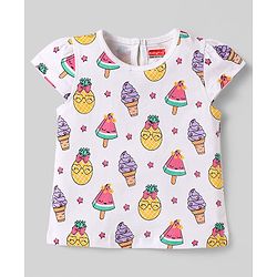 Babyhug Cotton Knit Half Sleeves T-Shirts With Ice-Cream & Heart Pack Of 3 - White Pink & Mauve