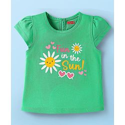 Babyhug Cotton Knit Cap Sleeves T-Shirts with Hearts & Tropical Theme Print Pack of 3 - Pink Light Green & White