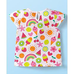 Babyhug Cotton Knit Cap Sleeves T-Shirts with Hearts & Tropical Theme Print Pack of 3 - Pink Light Green & White