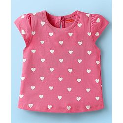 Babyhug Cotton Knit Cap Sleeves T-Shirts with Hearts & Tropical Theme Print Pack of 3 - Pink Light Green & White