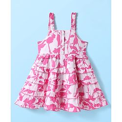 Babyhug Rayon Woven Sleeveless Dress With Floral Print - White & Dark Pink
