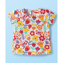 Babyhug Cotton Knit Half Sleeves T-Shirts with Floral Hearts & Rainbow Print Pack of 3 - Red White & Lavender