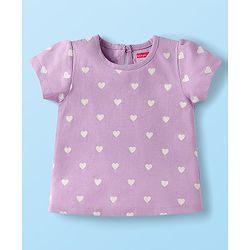Babyhug Cotton Knit Half Sleeves T-Shirts with Floral Hearts & Rainbow Print Pack of 3 - Red White & Lavender