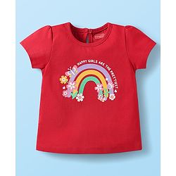 Babyhug Cotton Knit Half Sleeves T-Shirts with Floral Hearts & Rainbow Print Pack of 3 - Red White & Lavender