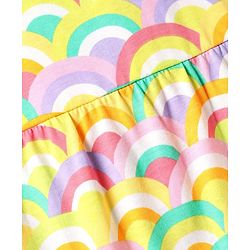 Babyhug Single Jersey Knit Sleeveless Tiered Frock with Rainbow Print & Bow Applique - Yellow