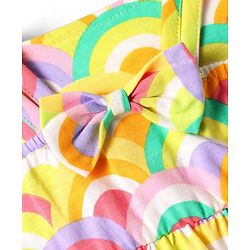 Babyhug Single Jersey Knit Sleeveless Tiered Frock with Rainbow Print & Bow Applique - Yellow