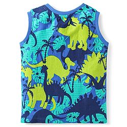 Babyhug Terry Knit Sleeveless Tank T-Shirt & Shorts Set Dino Print- Blue