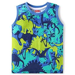 Babyhug Terry Knit Sleeveless Tank T-Shirt & Shorts Set Dino Print- Blue