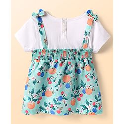 Babyhug Poplin Woven Half Sleeves Top With Floral Print & Bow Applique - Light Blue & White