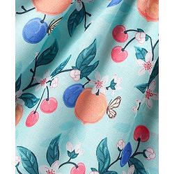 Babyhug Poplin Woven Half Sleeves Top With Floral Print & Bow Applique - Light Blue