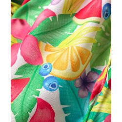 Babyhug Poplin Woven Puffed Sleeves Top With Floral Print - Green & Dark Pink