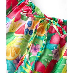 Babyhug Poplin Woven Puffed Sleeves Top With Floral Print - Green & Dark Pink