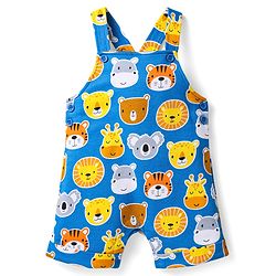 Babyhug Single Jersey Knit Half Sleeves T-Shirt & Dungaree with Animal Print - Yellow & Blue