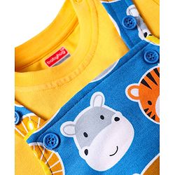 Babyhug Single Jersey Knit Half Sleeves T-Shirt & Dungaree with Animal Print - Yellow & Blue