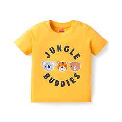Babyhug Single Jersey Knit Half Sleeves T-Shirt & Dungaree with Animal Print - Yellow & Blue