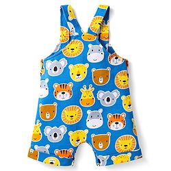 Babyhug Single Jersey Knit Half Sleeves T-Shirt & Dungaree with Animal Print - Yellow & Blue