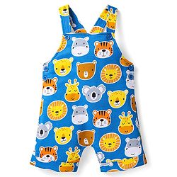 Babyhug Single Jersey Knit Half Sleeves T-Shirt & Dungaree with Animal Print - Yellow & Blue