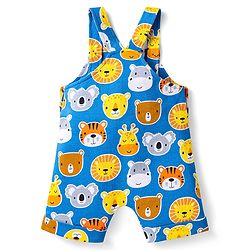 Babyhug Single Jersey Knit Half Sleeves T-Shirt & Dungaree with Animal Print - Yellow & Blue