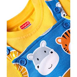 Babyhug Single Jersey Knit Half Sleeves T-Shirt & Dungaree with Animal Print - Yellow & Blue