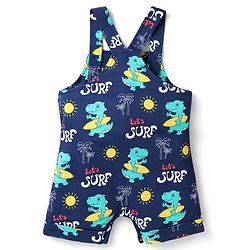 Babyhug Single Jersey Knit Beach Theme Printed Dungaree with Half Sleeves Inner Tee - Red & Navy Blue